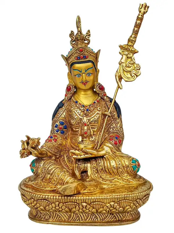 Statue en cuivre de Padmasambhava avec un visage doré