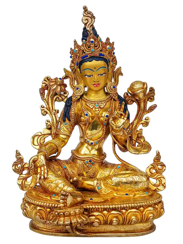 Statue de la Tara Verte – Cuivre avec visage doré