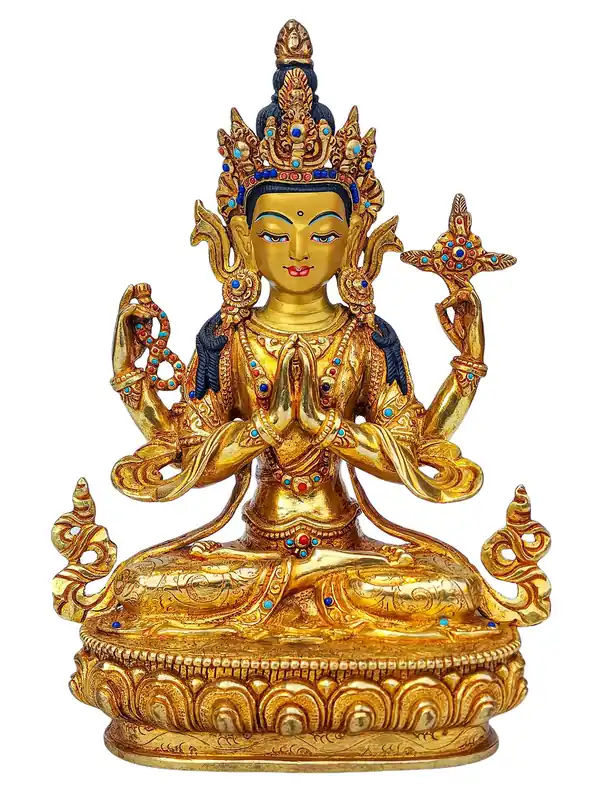 Statue de Chenrezig – Cuivre avec visage doré