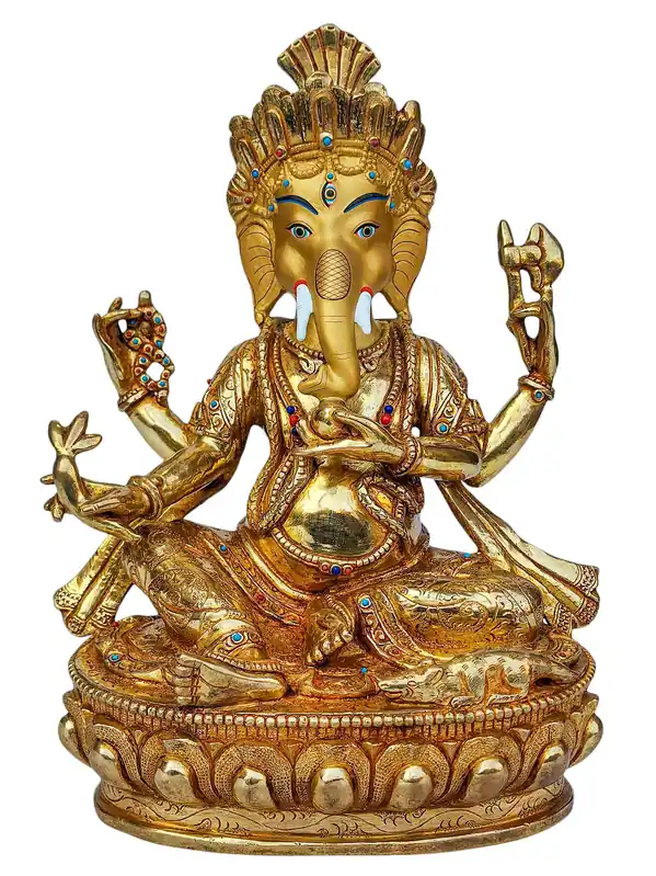 Statue en cuivre de Ganesh avec visage plaqué or