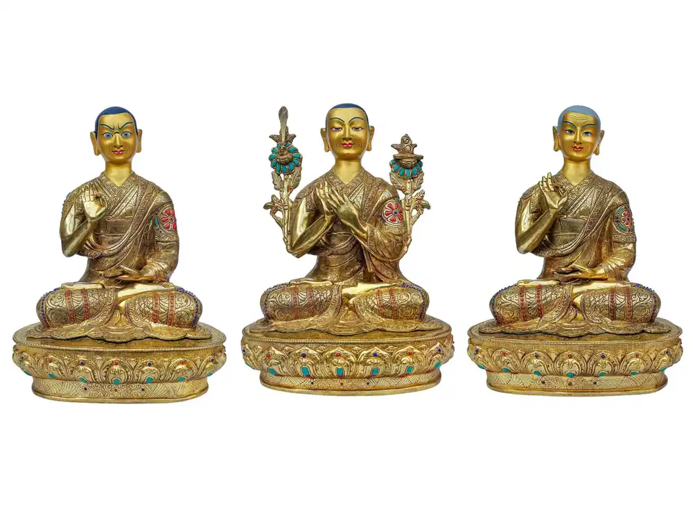 Statue en cuivre de Tsongkhapa avec un visage plaqué or