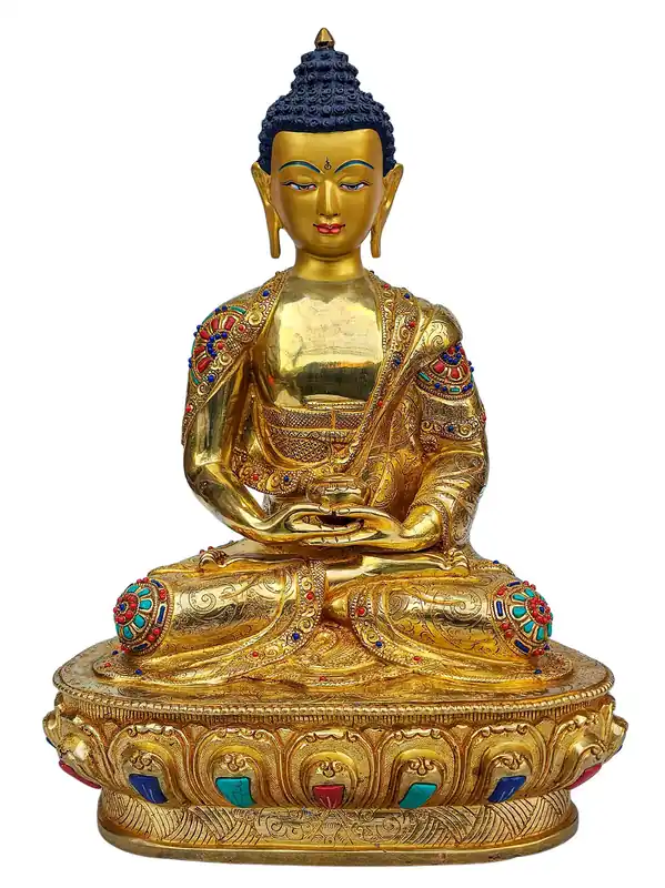 Statue en cuivre du Bouddha Amitabha avec un visage plaqué or