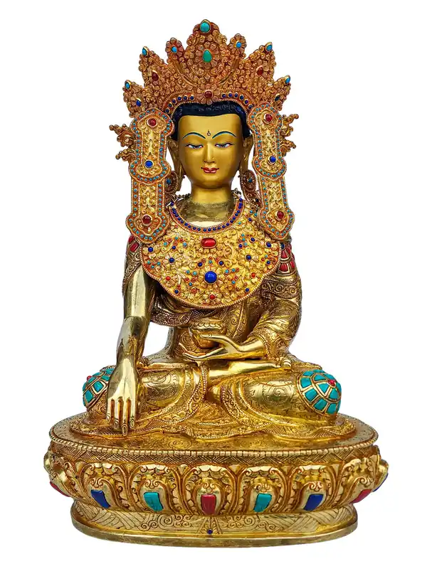 Statue en cuivre de Shakyamuni Buddha avec un visage en or