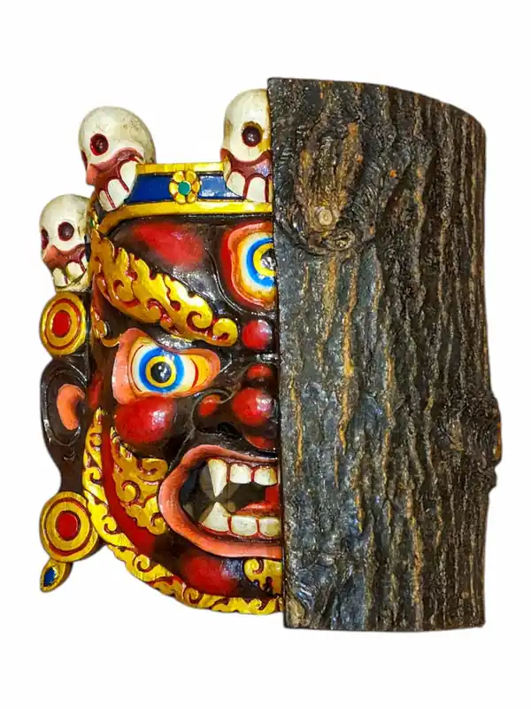 Masque de Bhairav à moitié en bois de peuplier