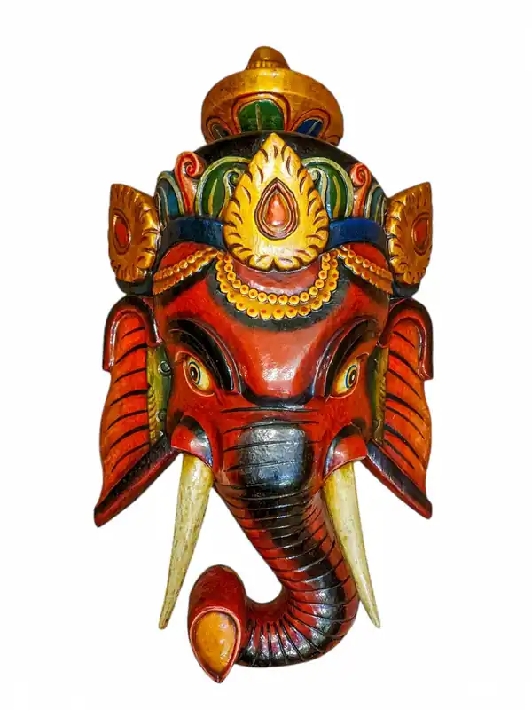 Masque mural en bois de peuplier de Ganesh