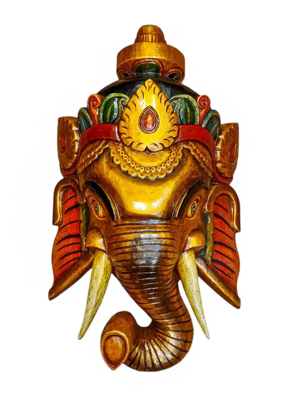 Masque en bois de Ganesh – Tenture murale en peuplier