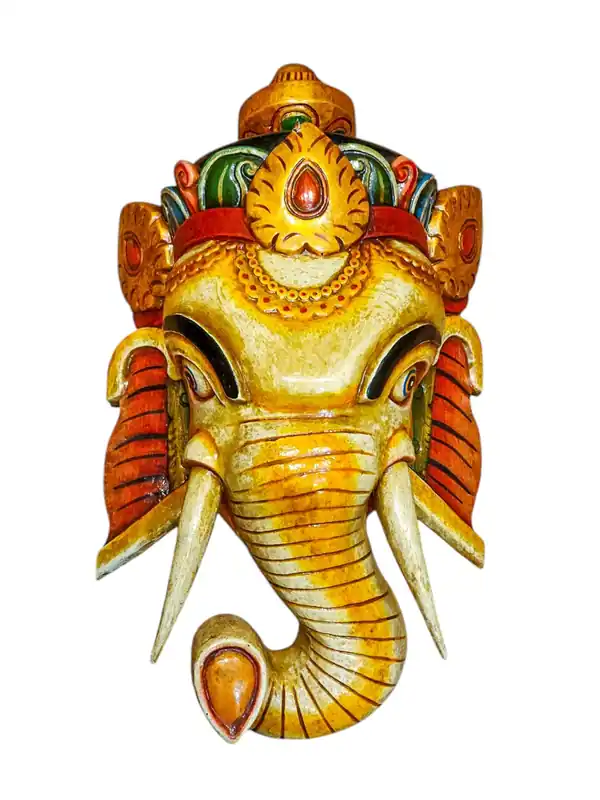 Masque mural en bois de peuplier de Ganesh, 55 cm