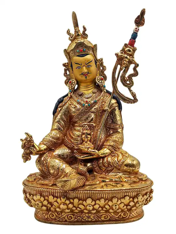 Statue en cuivre de Padmasambhava avec un visage plaqué or