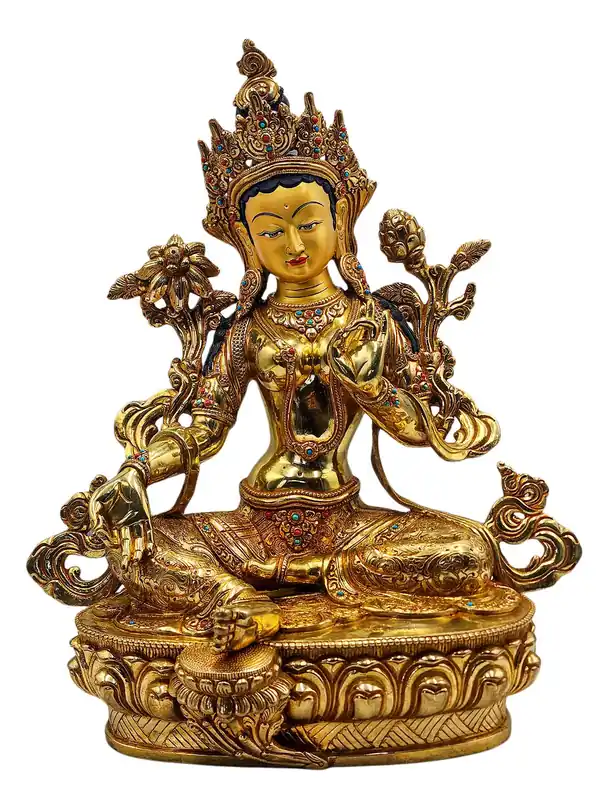 Statue de la Tara Verte – Visage en or plaqué sur cuivre