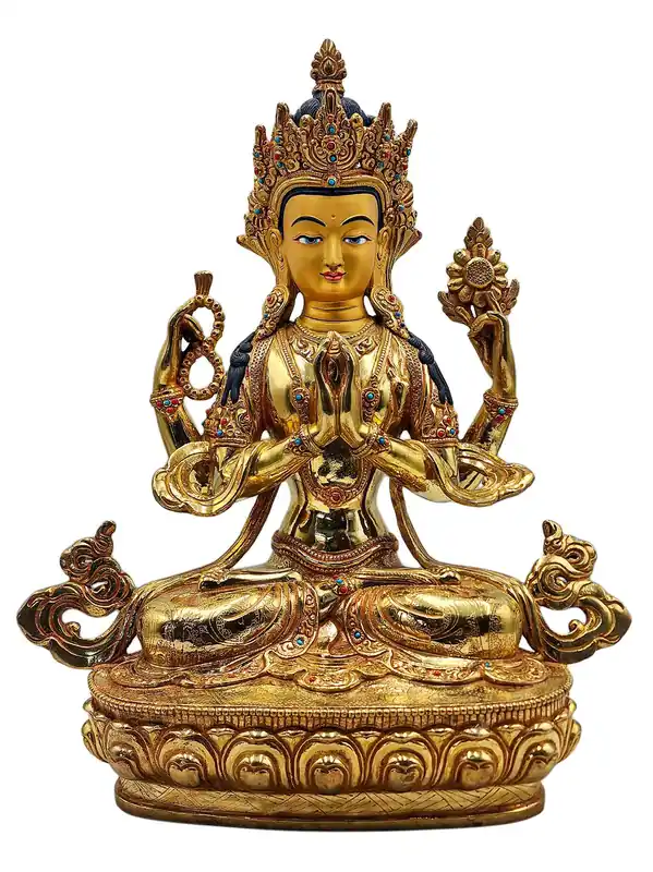 Statue de Chenrezig – Cuivre plaqué or de la Compassion