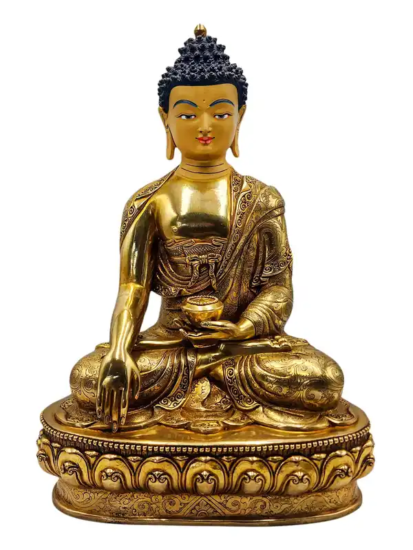 Statue en cuivre de Shakyamuni Bouddha avec visage plaqué or – Incarnation de l’Éveil