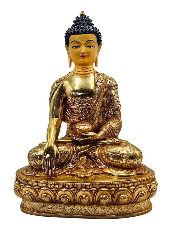 Statue en cuivre de Shakyamuni Bouddha – Visage plaqué or