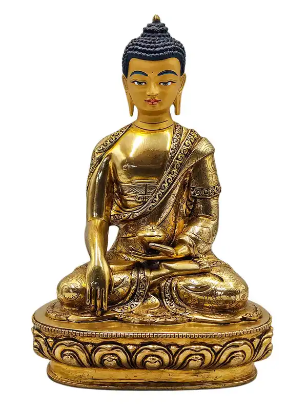 Statue en cuivre du Bouddha Shakyamuni avec un visage plaqué or – Éveil divin