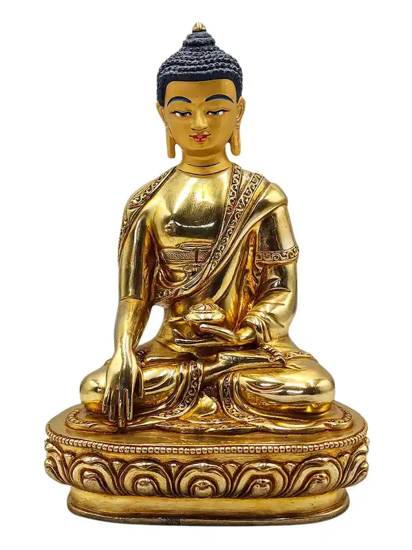 Statue en cuivre de Shakyamuni Bouddha – Visage entièrement plaqué or, 22 cm