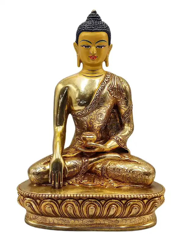 Statue de Bouddha Shakyamuni – Cuivre avec visage plaqué or, 22 cm