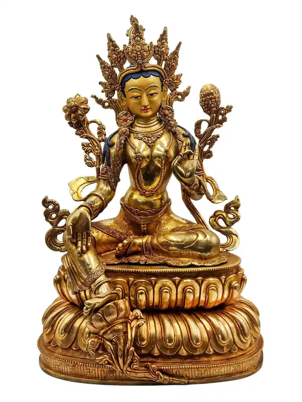 Statue de Tara Verte – Cuivre Doré 49 cm