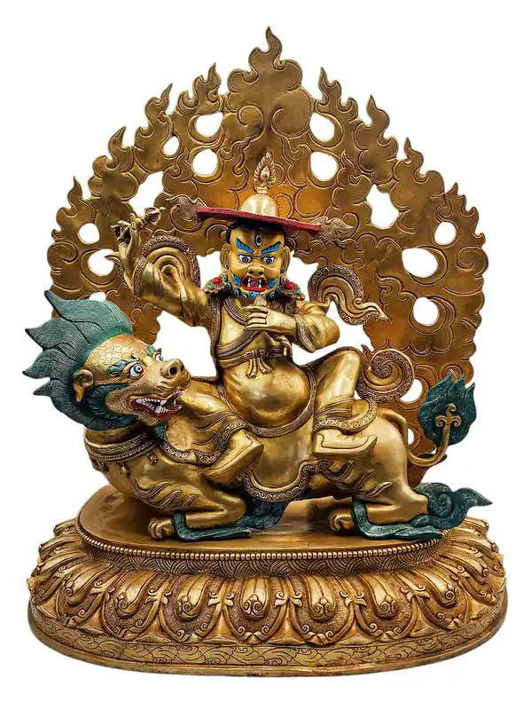 Statue en cuivre de Dorje Legpa avec un visage doré