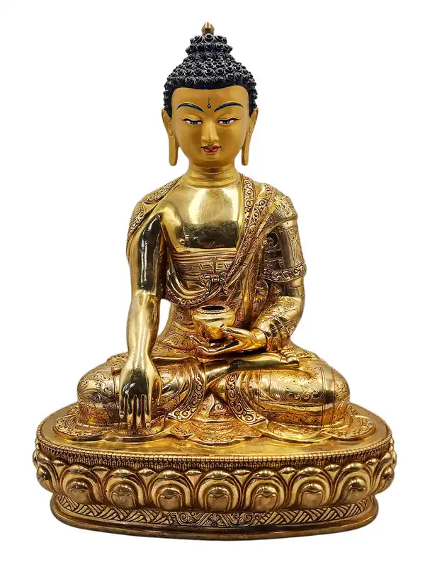 Statue en cuivre de Shakyamuni Buddha avec un visage doré