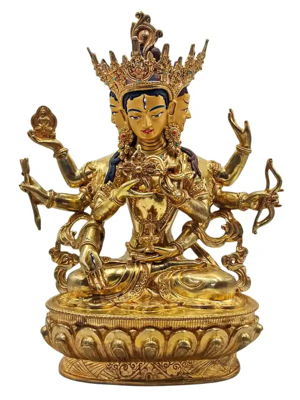 Statue de Namgyalma – Cuivre avec un visage entièrement plaqué or, symbole de guérison et de longévité