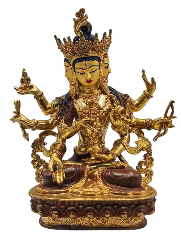 Statue en cuivre de Namgyalma – Visage partiellement plaqué or, symbole de victoire et de guérison