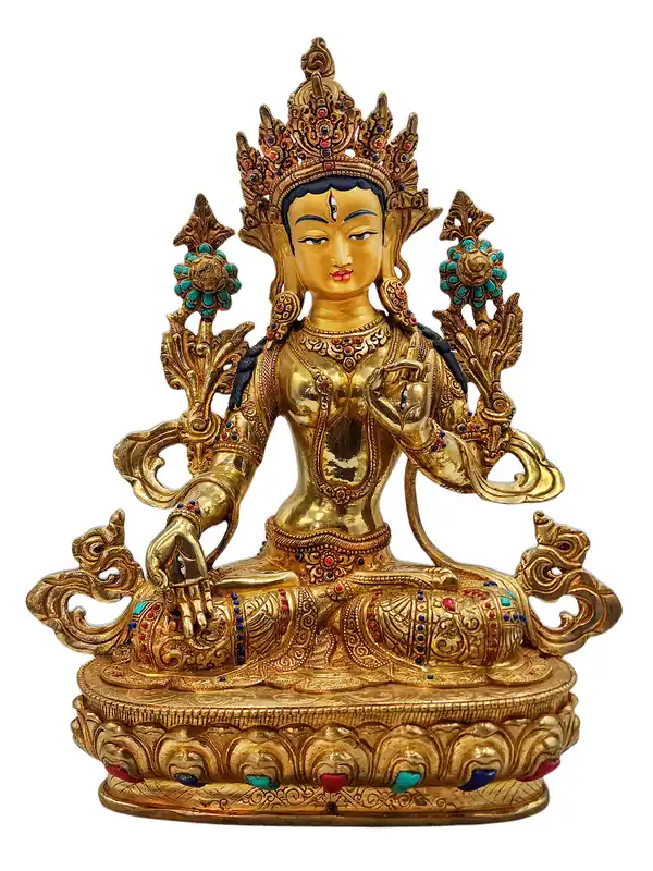 Statue de Tara Blanche – Visage plaqué or, cuivre