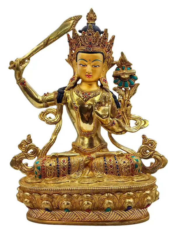 Statue en cuivre de Manjushri avec visage doré