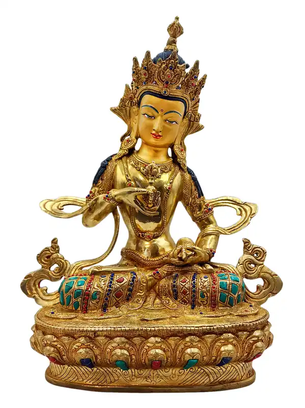 Statue en cuivre de Vajrasattva avec visage doré