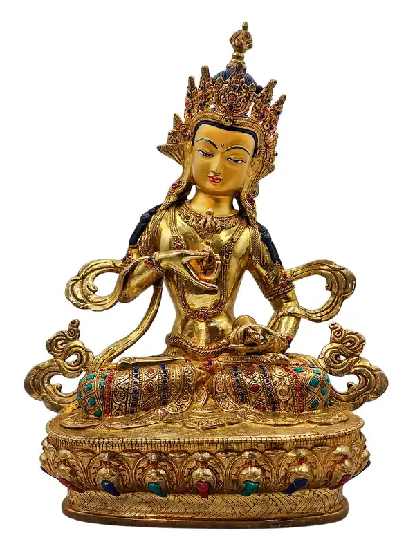 Statue en cuivre plaqué or de Vajrasattva, 34 cm