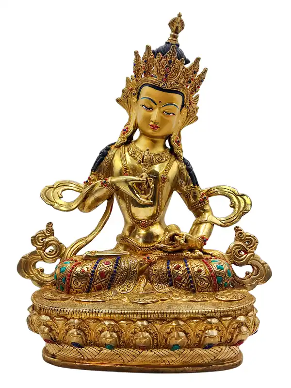 Statue de Vajrasattva – Visage plaqué or, cuivre, 34 cm, symbole de pureté et d’illumination