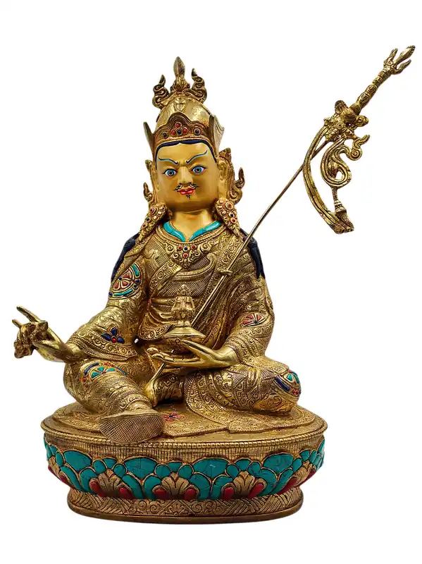Statue en cuivre de Padmasambhava avec un visage doré
