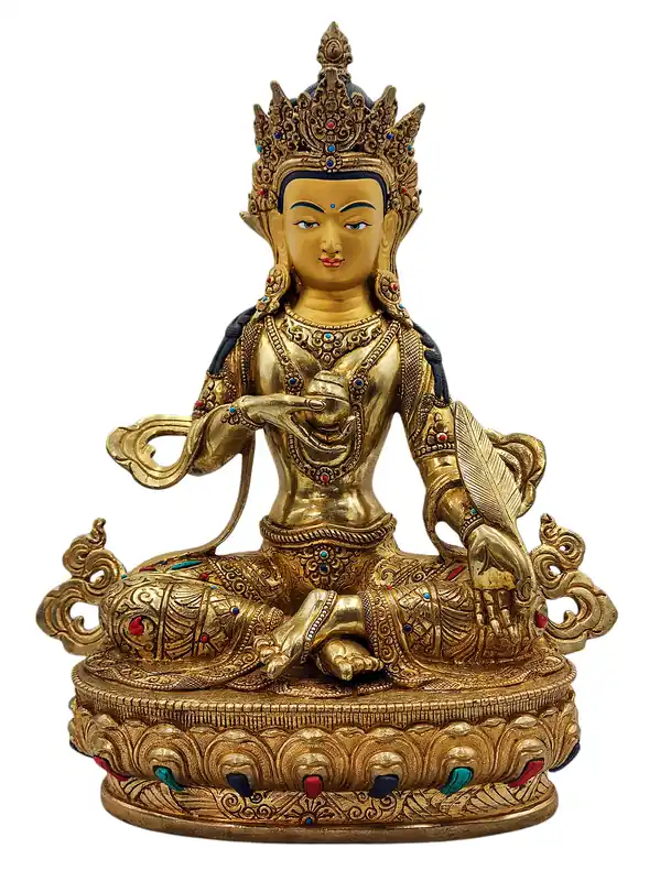 Statue en cuivre de Ksitigarbha – Gardien des âmes avec un visage plaqué or
