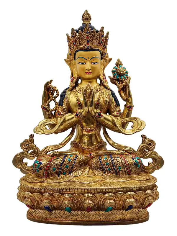 Statue de Chenrezig | Visage plaqué or | Cuivre de haute qualité | Bodhisattva de la compassion