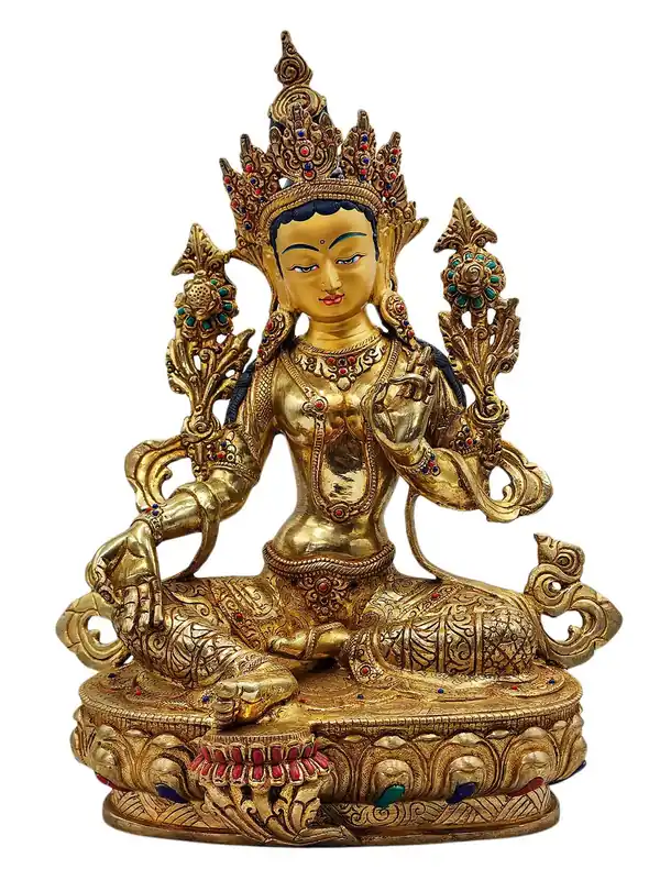 Statue en cuivre de Tara Verte – Visage doré