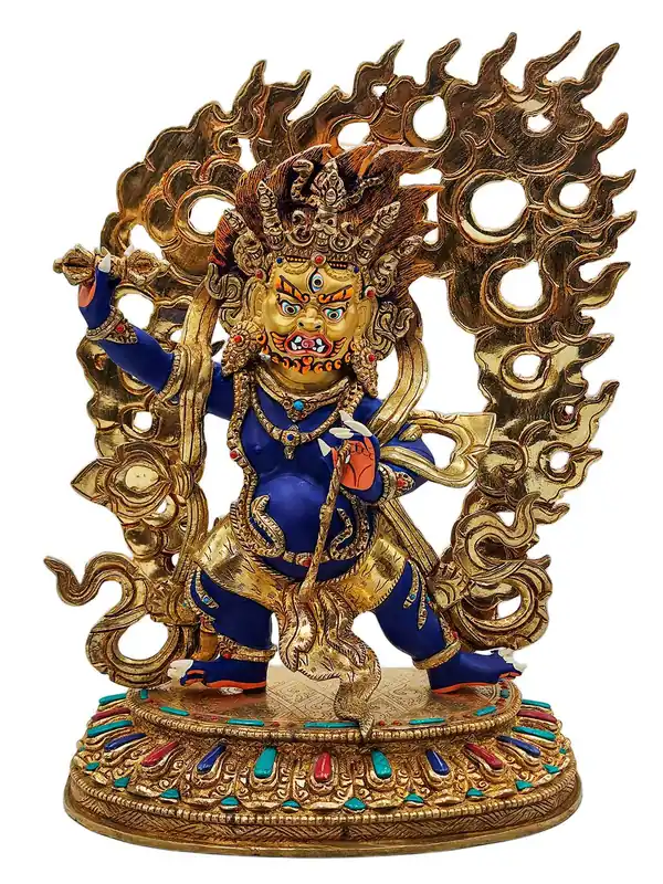Statue de Vajrapani – Cuivre, visage partiellement doré