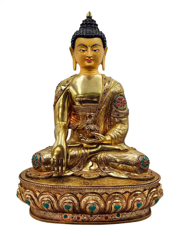 Statue de Shakyamuni Buddha – Visage plaqué or, cuivre