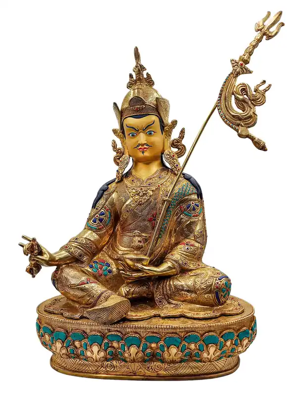 Statue en cuivre de Padmasambhava avec un visage doré