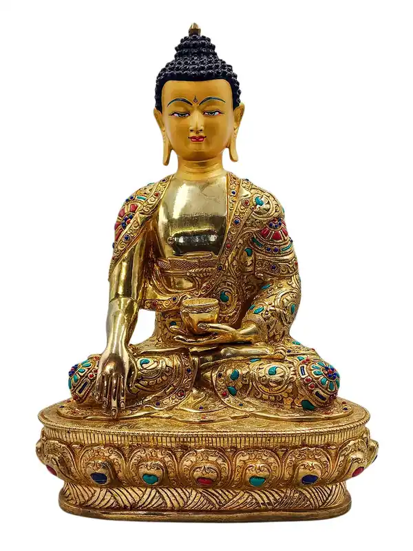 Statue de Shakyamuni Bouddha – Sculpture en cuivre doré