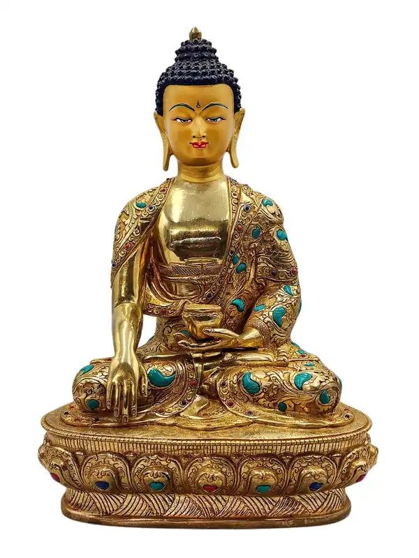 Statue en cuivre de Bouddha Shakyamuni avec un visage en or