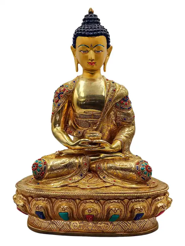 Statue de Bouddha Amitabha en cuivre – Fini plaqué or