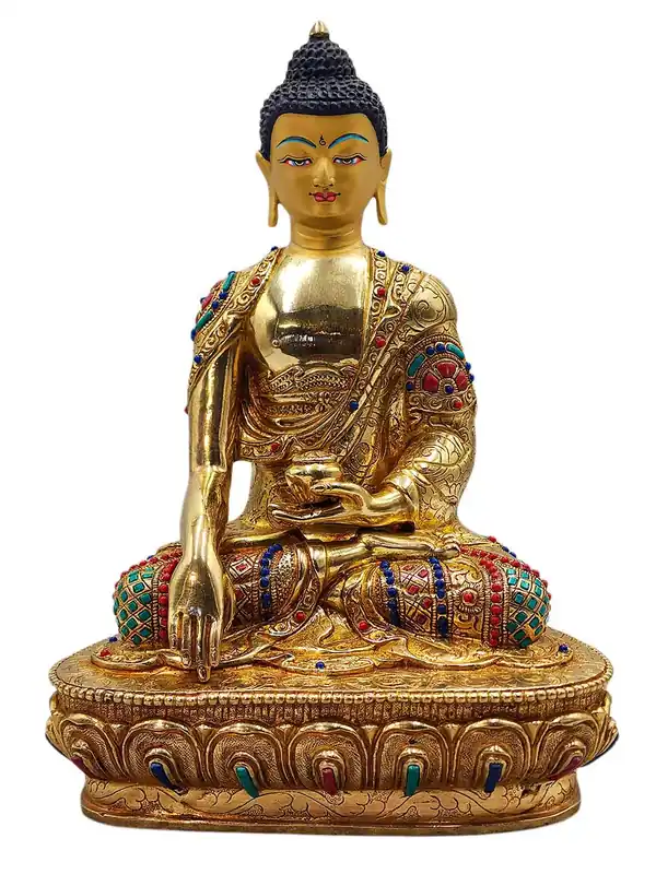 Statue en cuivre de Shakyamuni Bouddha avec finition dorée