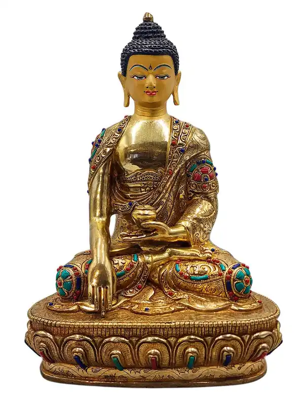 Statue en cuivre de Shakyamuni Bouddha avec finition dorée