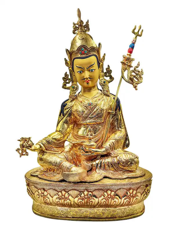 Statue en cuivre de Padmasambhava avec visage doré – Incarnant la sagesse intemporelle
