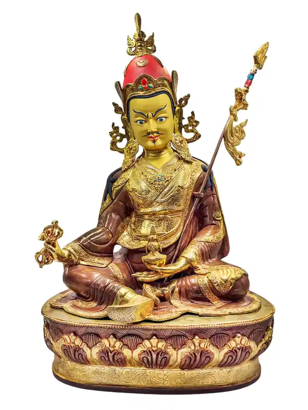 Statue en cuivre de Padmasambhava – Finition plaquée or