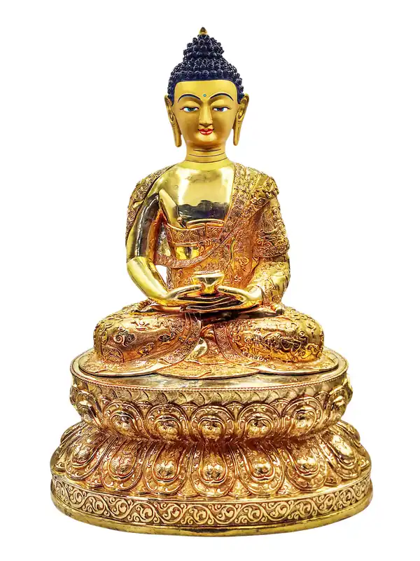 Statue d’Amitabha Bouddha en cuivre avec un visage plaqué or