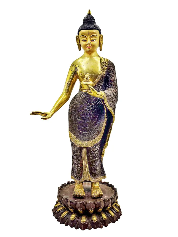 Statue en cuivre de Bouddha Shakyamuni debout