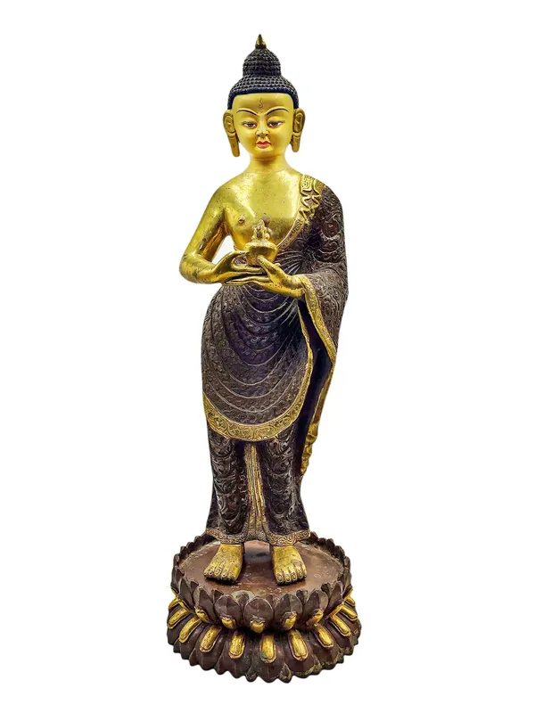 Statue du Bouddha debout – Cuivre partiellement plaqué or