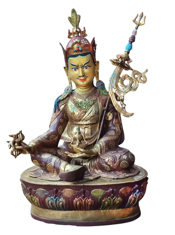 Statue en cuivre de Padmasambhava – Fini partiellement doré