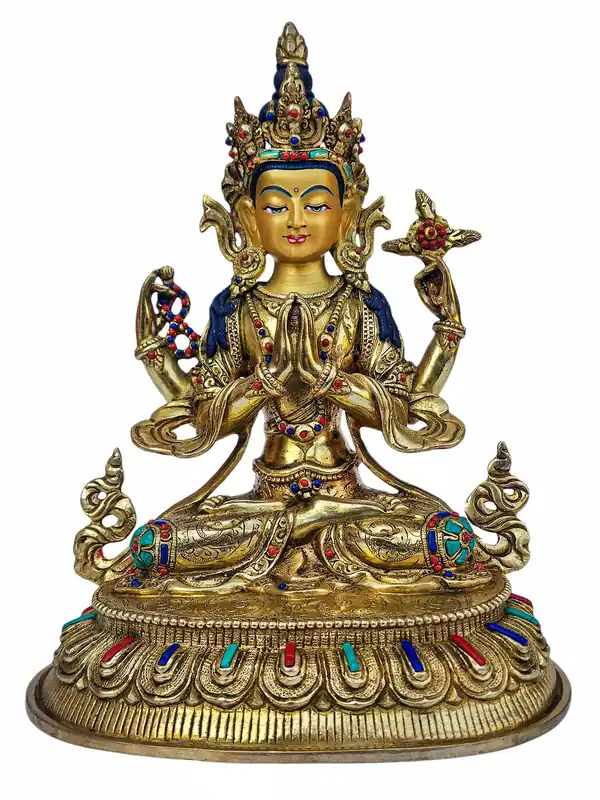 Statue de Chenrezig – Cuivre avec visage doré
