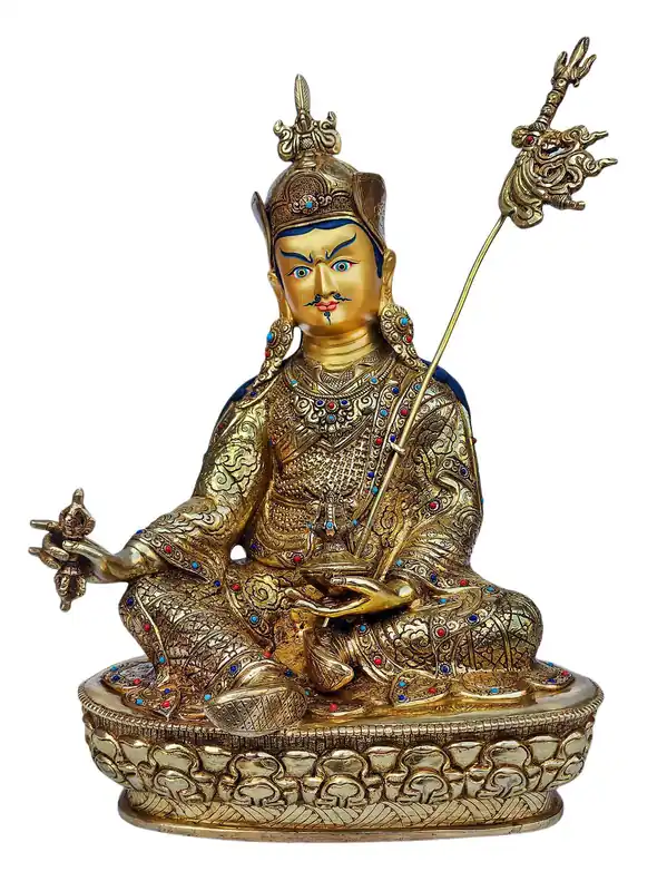 Statue en cuivre de Padmasambhava avec visage plaqué or