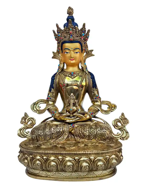 Statue en cuivre Apárimita avec visage plaqué or – Incarnant la longévité et la sagesse